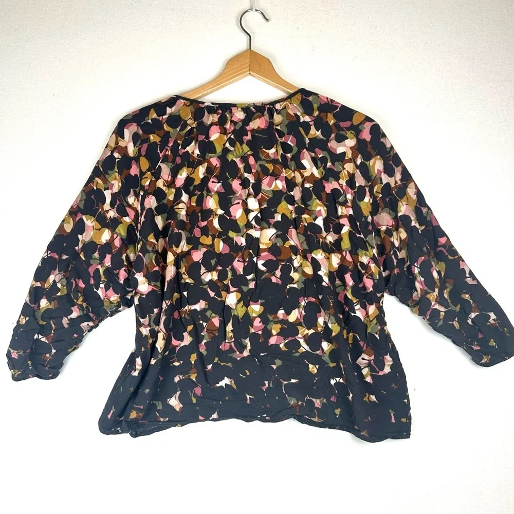 Lovestitch Tie Neck 3/4 Sleeve Abstract Floral Blouse‎ Office